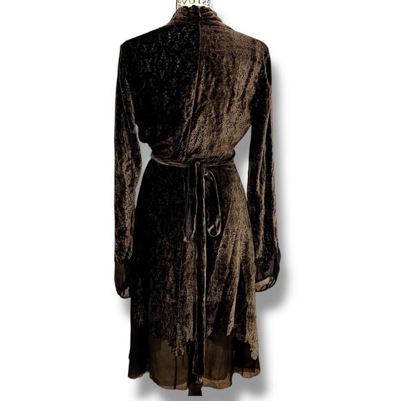 Eli Tahari Size 4 Brown Laser Cut Silk Blend Velvet Dress Fairy Whimsy Goth - Picture 8 of 8
